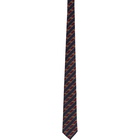 Gucci Navy and Red Silk Interlocking G Horsebit Tie