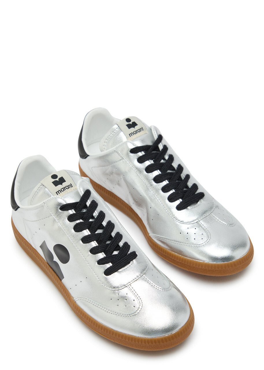 Isabel Marant Kaycee Logo Metallic Leather Sneakers Silver