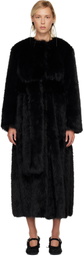 Simone Rocha Black Belted Faux Fur Long Multi Slit Coat