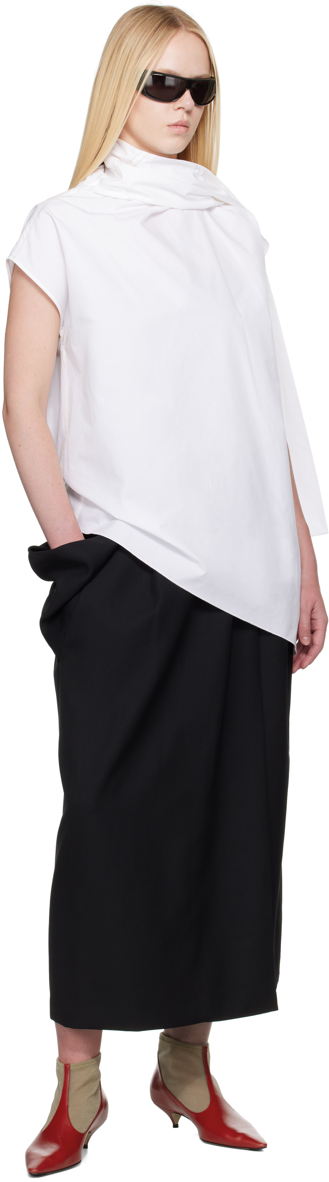 Carven White Scarf Blouse