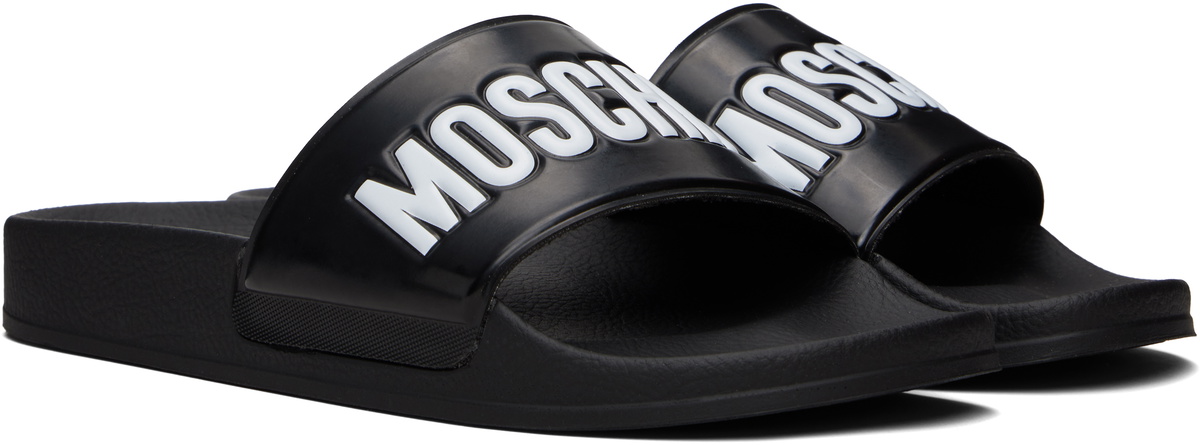 Moschino Black Rubber Logo Pool Slides