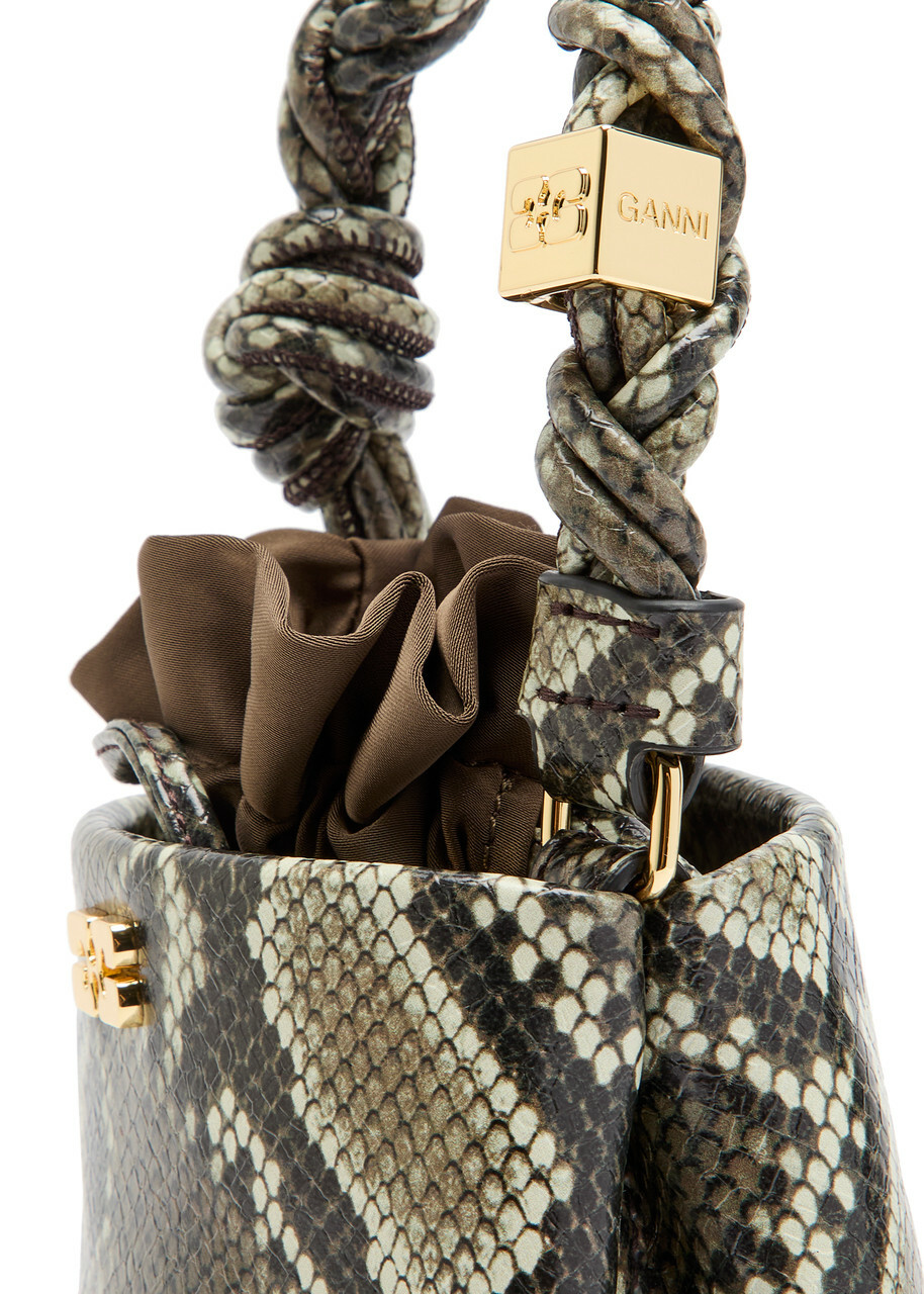 Ganni Bou Mini Python-effect Grained Leather Bucket bag - Black Grey - One Size