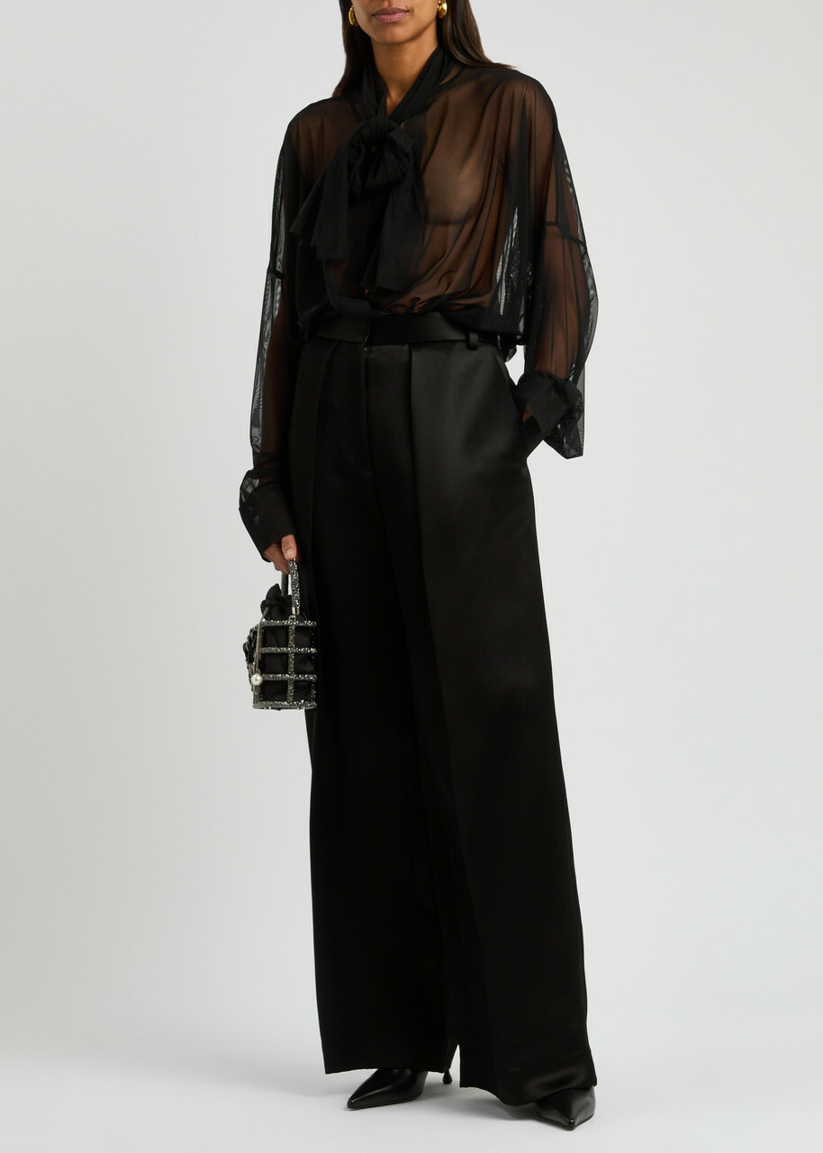 Norma Kamali Sheer Mesh Shirt Bodysuit Black