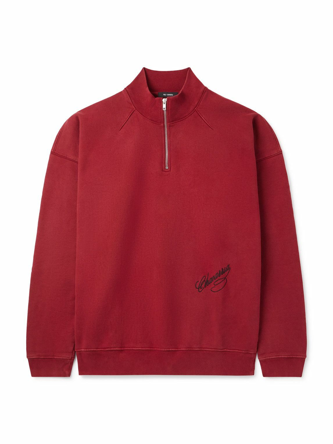 Willy Chavarria - Bravo Logo-Embroidered Cotton-Jersey Half-Zip Sweatshirt - Red