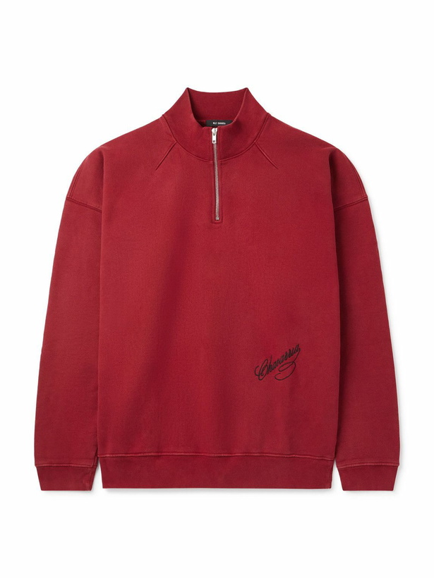 Photo: Willy Chavarria - Bravo Logo-Embroidered Cotton-Jersey Half-Zip Sweatshirt - Red