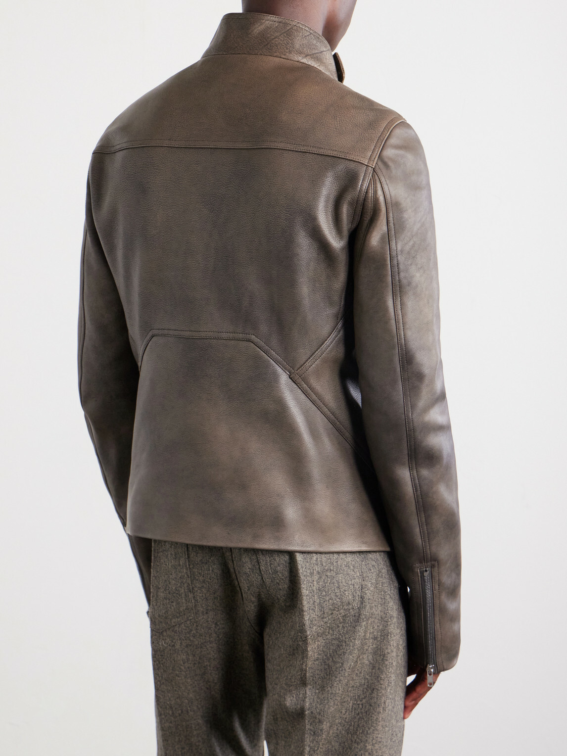 Rick Owens - Release Panelled Full-Grain Leather Jacket - Brown