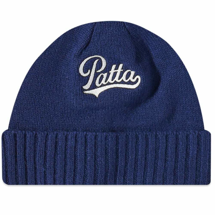 Photo: Patta Men's Ribbed Knit Beanie in Evening Blue