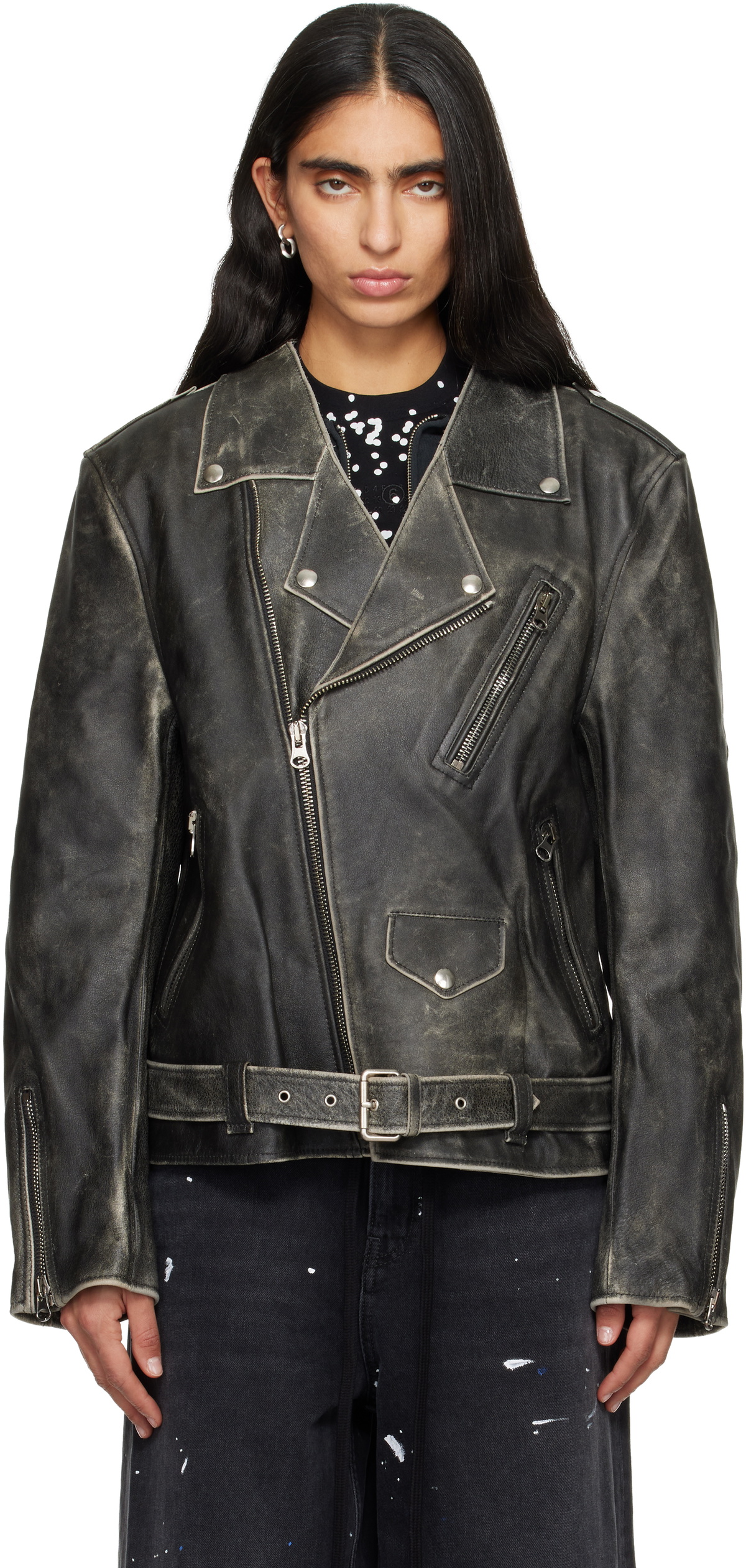 MM6 Maison Margiela Brown Faded Leather Jacket