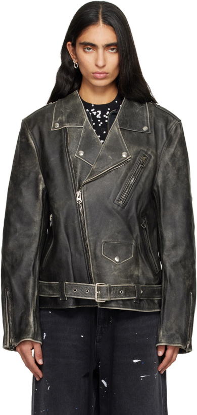 Photo: MM6 Maison Margiela Brown Faded Leather Jacket