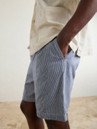 Drake's - Straight-Leg Striped Cotton Drawstring Shorts - Blue