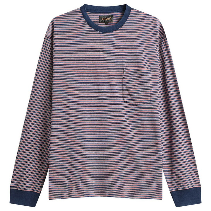 Photo: Beams Plus Men's Stripe Long Sleeve T-Shirt in Red