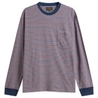 Beams Plus Men's Stripe Long Sleeve T-Shirt in Red