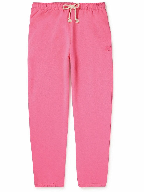 Photo: Acne Studios - Frack Straight-Leg Logo-Appliquéd Cotton-Jersey Sweatpants - Pink