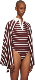 FIDAN NOVRUZOVA Burgundy & White Aby Cape Polo Bodysuit