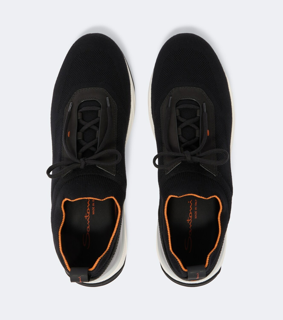 Santoni Leather-trimmed knitted sneakers