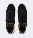Santoni Leather-trimmed knitted sneakers