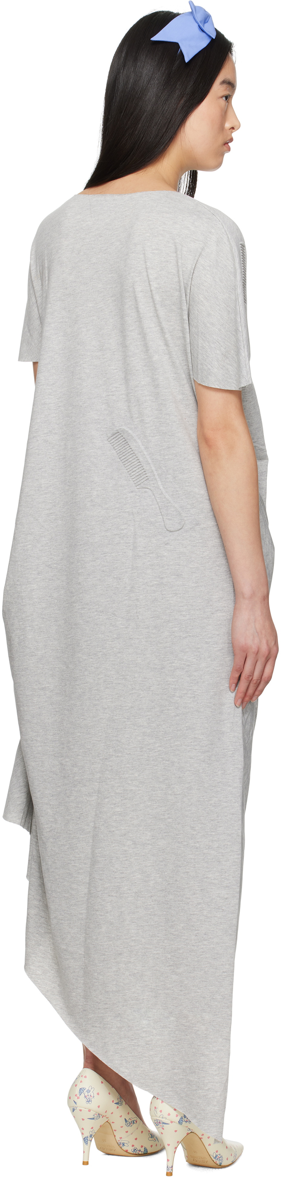 Ashley Williams Gray Comb Embossed Draped Midi Dress