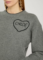 Chloe Logo Embroidered Wool and Cashmere-blend Jumper Grey