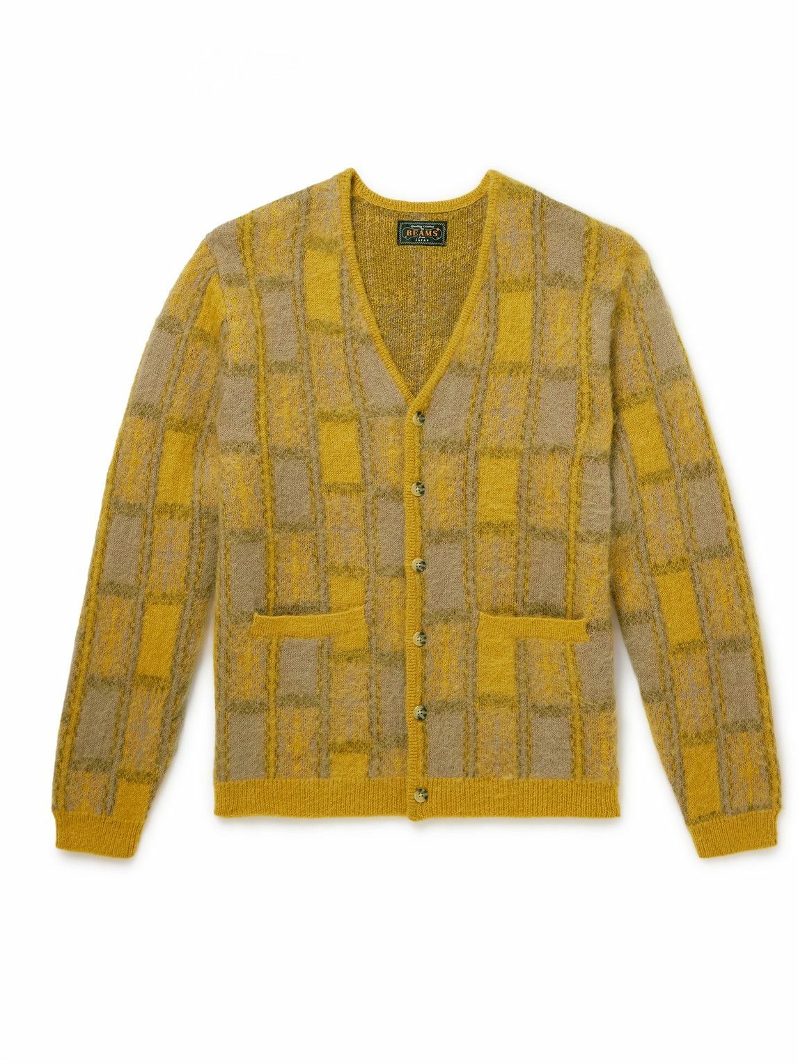 Beams Plus - Brushed Checked Jacquard Cardigan - Yellow