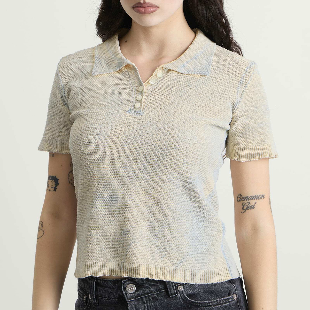 Maison Margiela Women's Stamped Cotton Polo in Pale Blue