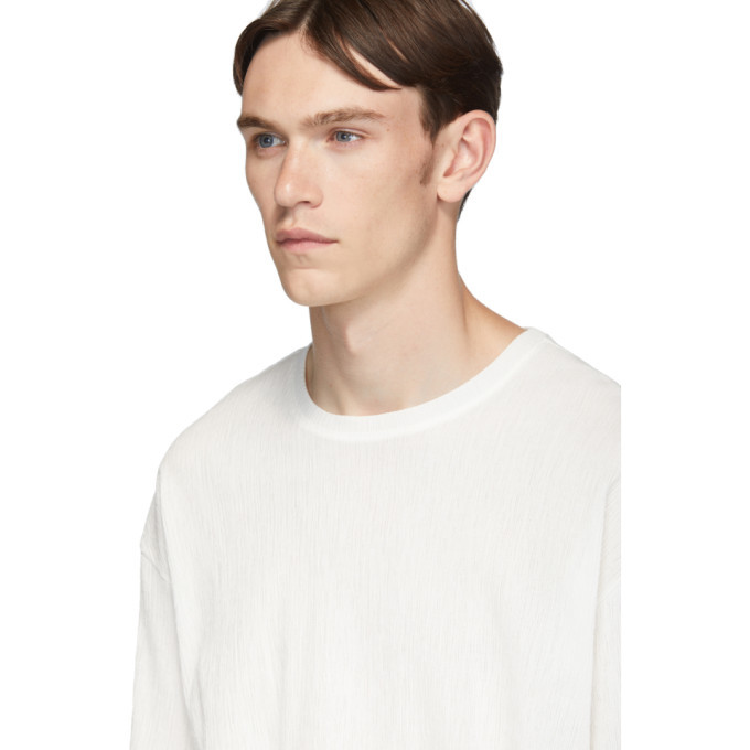 Issey Miyake Men White Crepe Tuck Jersey T-Shirt Issey Miyake Men
