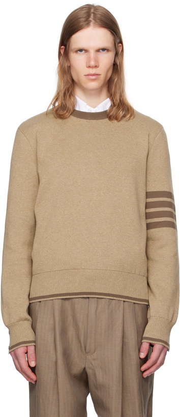 Photo: Thom Browne Brown Milano Stitch 4-Bar Pullover Sweater