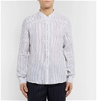 Brunello Cucinelli - Grandad-Collar Pinstriped Linen Shirt - Men - Blue