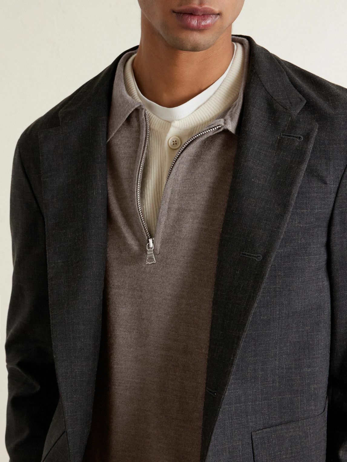 Officine Générale - Bene Merino Wool Half-Zip Polo Shirt - Brown