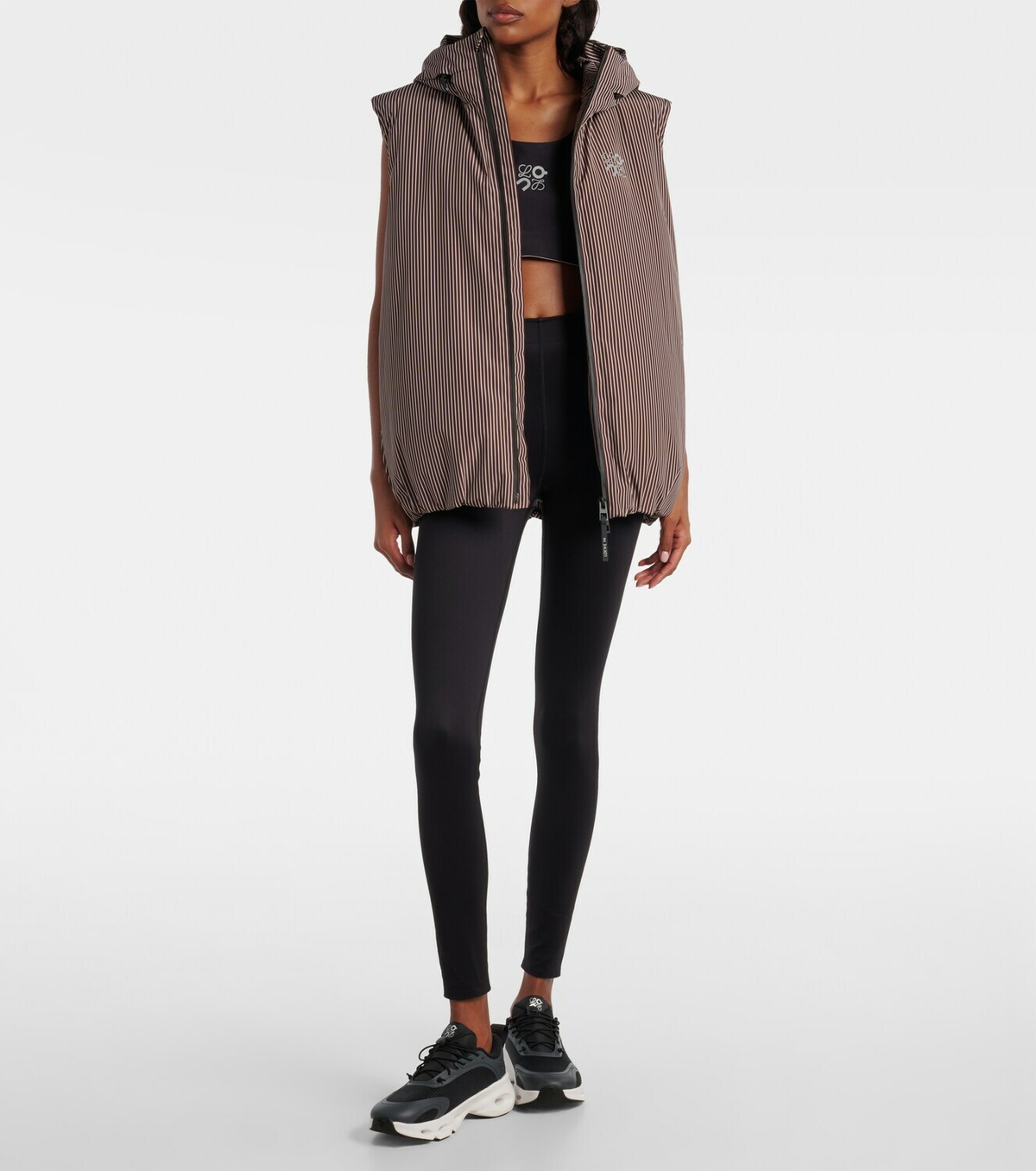 Loewe x On hooded striped puffer vest