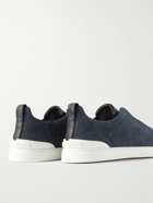 Zegna - Leather-Trimmed Canvas Slip-On Sneakers - Blue