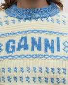 Ganni Graphic Lambswool Cropped O Neck Blue/Beige - Womens - Pullovers