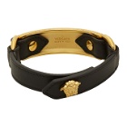 Versace Black and Gold Leather Medusa Bracelet