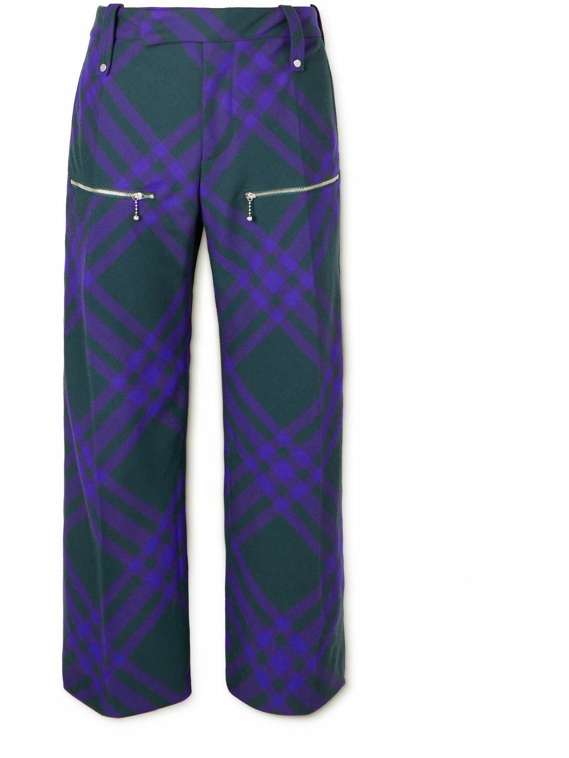 BURBERRY ワイドパンツ 24AW Burberry - Wide-Leg Bleated Checked Virgin Wool Trousers - Blue
