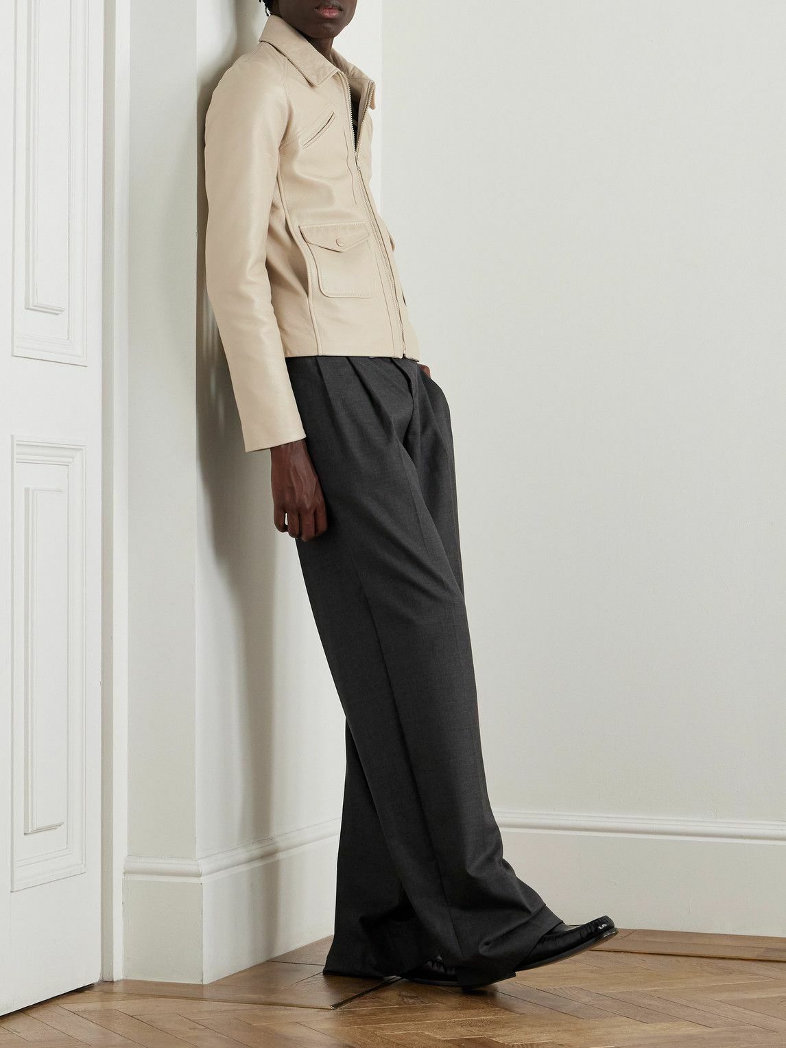 CELINE - Leather Blouson Jacket - Neutrals