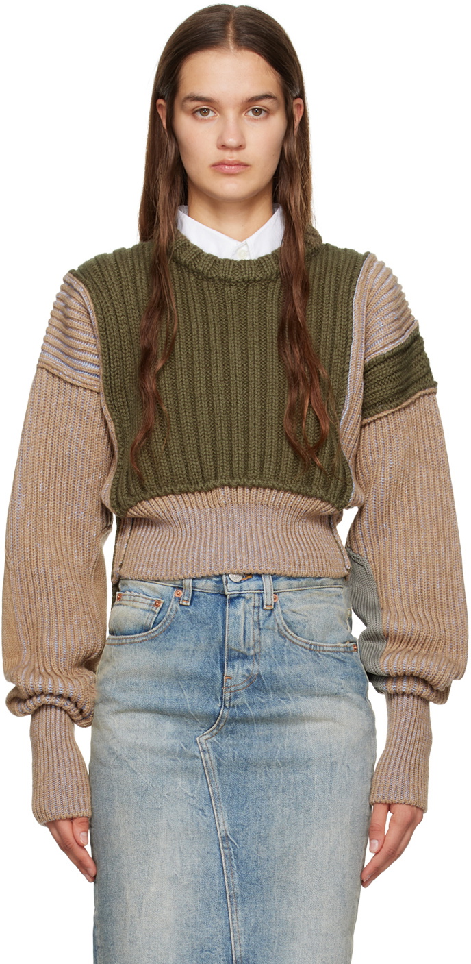 MM6 Maison Margiela Green & Beige Paneled Sweater MM6 Maison Margiela