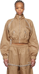 AREA Tan Crystal Trim Track Jacket