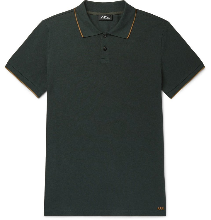 Photo: A.P.C. - Contrast-Tipped Cotton-Piqué Polo Shirt - Dark green