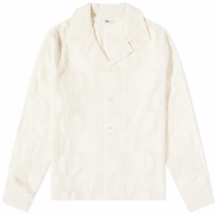 Photo: Bode Men's Sunflower Lace Shirt in Ecru