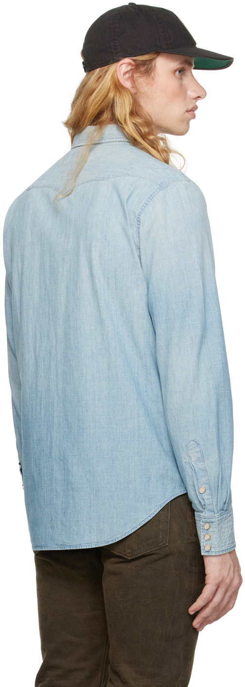 RRL Blue Slim Fit Chambray Western Shirt