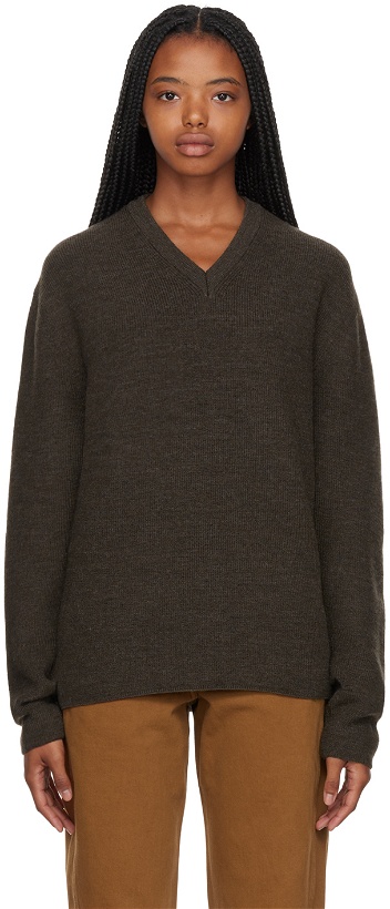 Photo: LEMAIRE Brown V-Neck Sweater