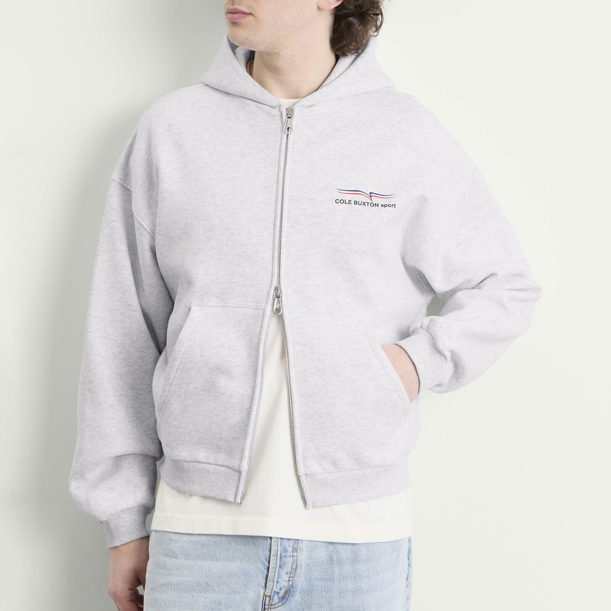 Cole Buxton Men's Sport Zipped Hoodie in Light Grey Marl