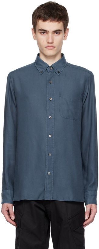 Photo: TOM FORD Blue Slim-Fit Shirt