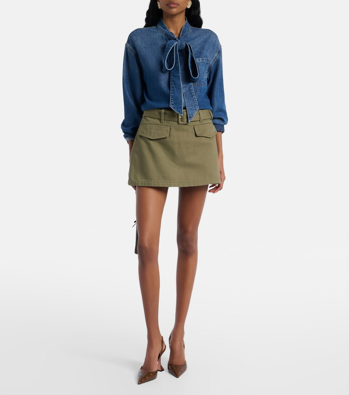 Self-Portrait Bow-detail denim shirt