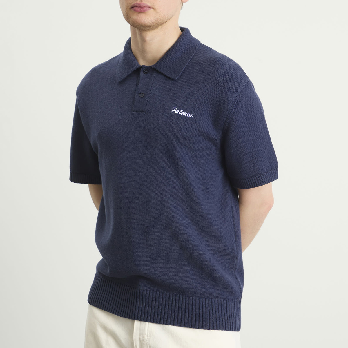 Palmes Men's Cotton Knit Polo in Navy