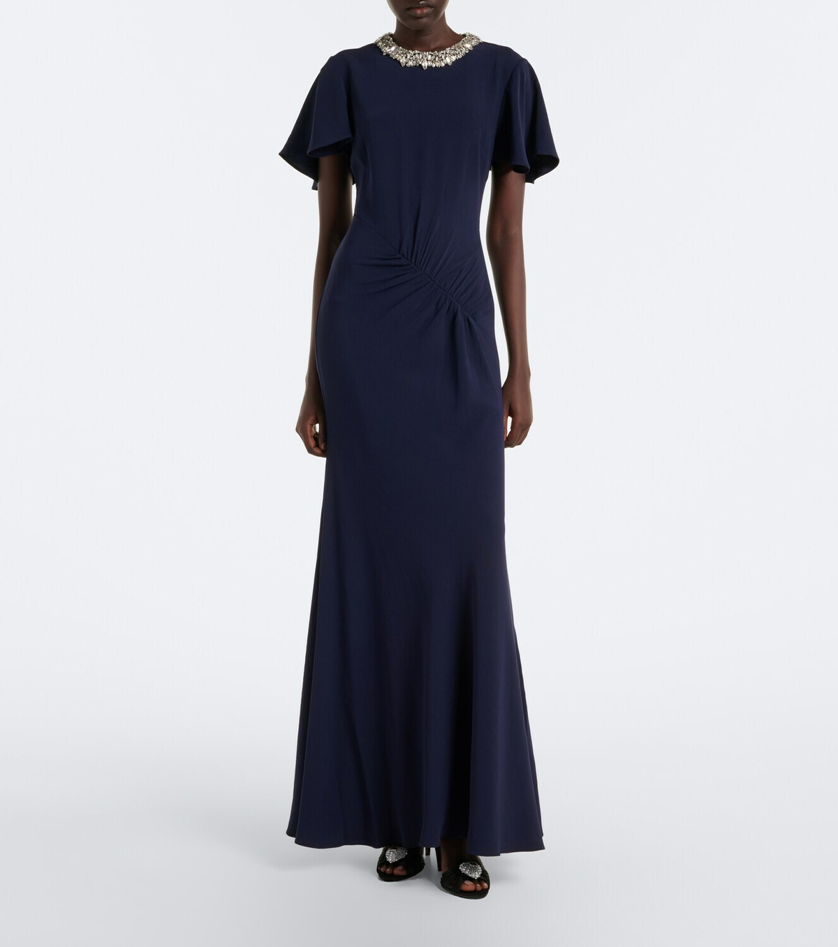 Roland Mouret Crystal-embellished gathered gown