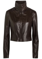 Our Legacy Concealed Funnel-neck Leather Jacket Brown