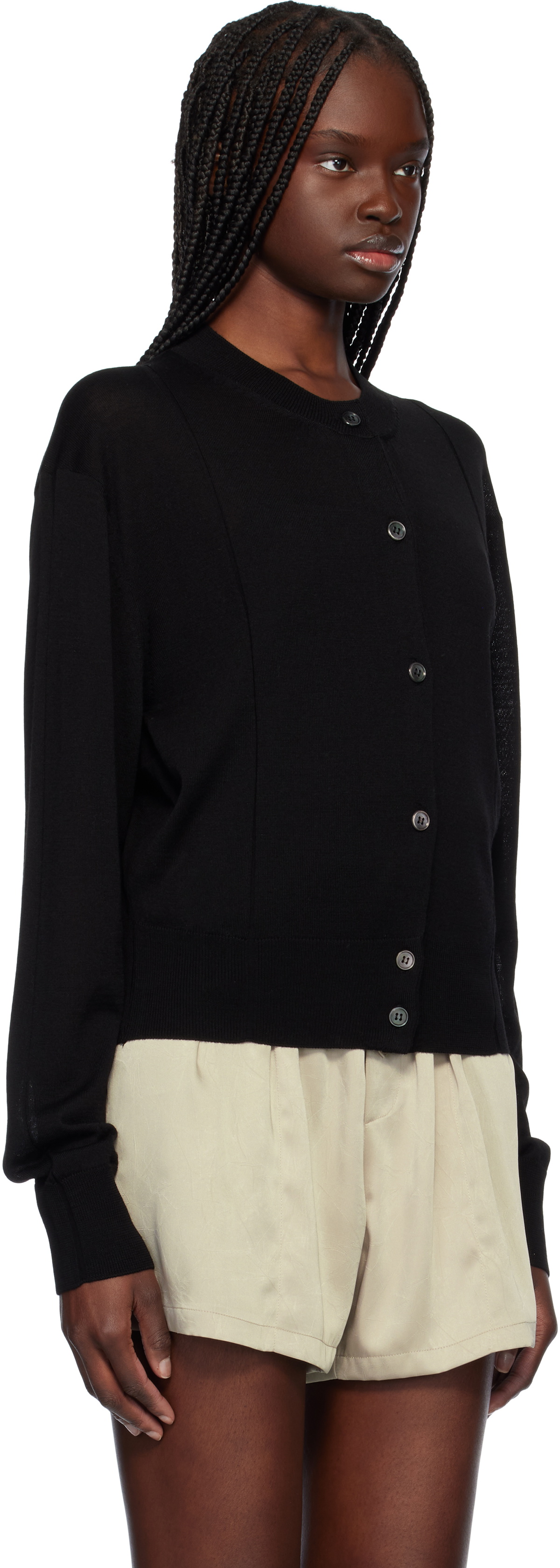 RECTO Black Crewneck Sheer Knit Cardigan