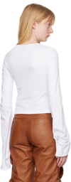 Blumarine White Crystal-Cut Long Sleeve T-Shirt