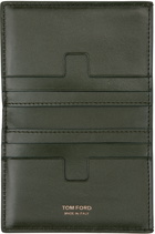 TOM FORD Green Printed Croc Folding Card Holder