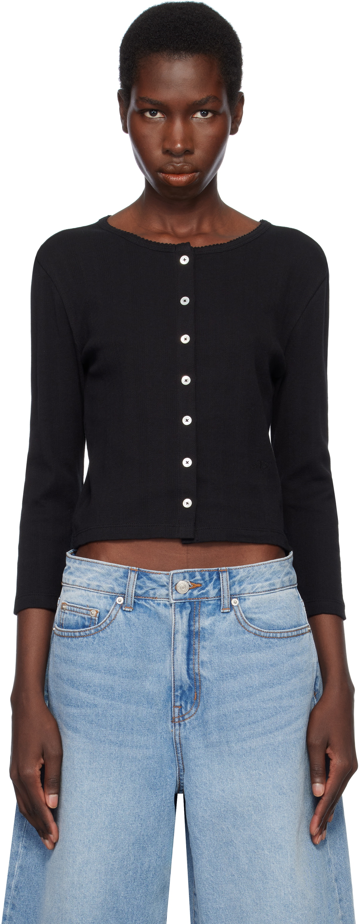 Dunst Black Pointelle Crewneck Cardigan